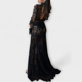 Azalea - Éjféli Elegancia Átlátszó Kivágott Hosszú Ujjú Stretch Maxi Ruha
