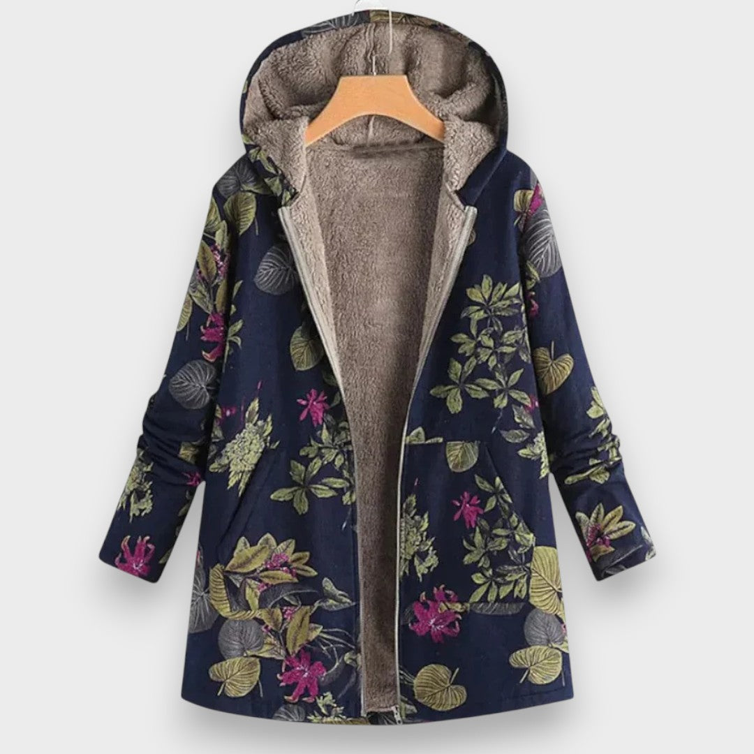 Pia | Stílusos Plüss Kabát Virágmintával