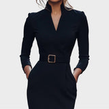Jana | Elegáns Fekete Ruha Övvel