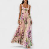 Rosalind | Pliszírozott Virágos Chiffon Maxi Ruha Derékövével