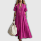 Elowen | Pintuck V-nyakú Len Maxi Ruha