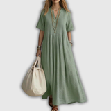 Elowen | Pintuck V-nyakú Len Maxi Ruha
