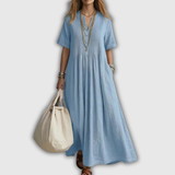 Elowen | Pintuck V-nyakú Len Maxi Ruha
