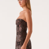Akima Bustier Flitteres Mini Ruha - Csokoládé