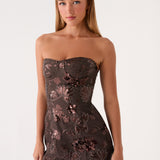 Akima Bustier Flitteres Mini Ruha - Csokoládé