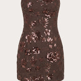 Akima Bustier Flitteres Mini Ruha - Csokoládé