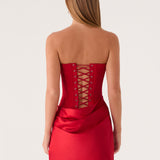 Alva Strapless Mini Ruha - Cseresznye