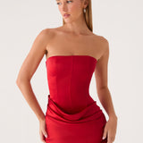 Alva Strapless Mini Ruha - Cseresznye