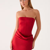 Alva Strapless Mini Ruha - Cseresznye