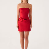 Alva Strapless Mini Ruha - Cseresznye