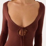 Amarise Knit Tie Front Maxi Dress - Csokoládé