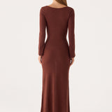 Amarise Knit Tie Front Maxi Dress - Csokoládé
