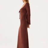 Amarise Knit Tie Front Maxi Dress - Csokoládé