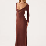 Amarise Knit Tie Front Maxi Dress - Csokoládé