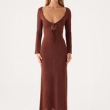 Amarise Knit Tie Front Maxi Dress - Csokoládé