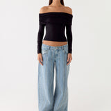 Johnny Low Rise Wide Leg Denim Jeans - Világoskék Mosás