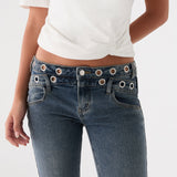 Carson Low Rise Eyelet Jeans - Kék Mosás