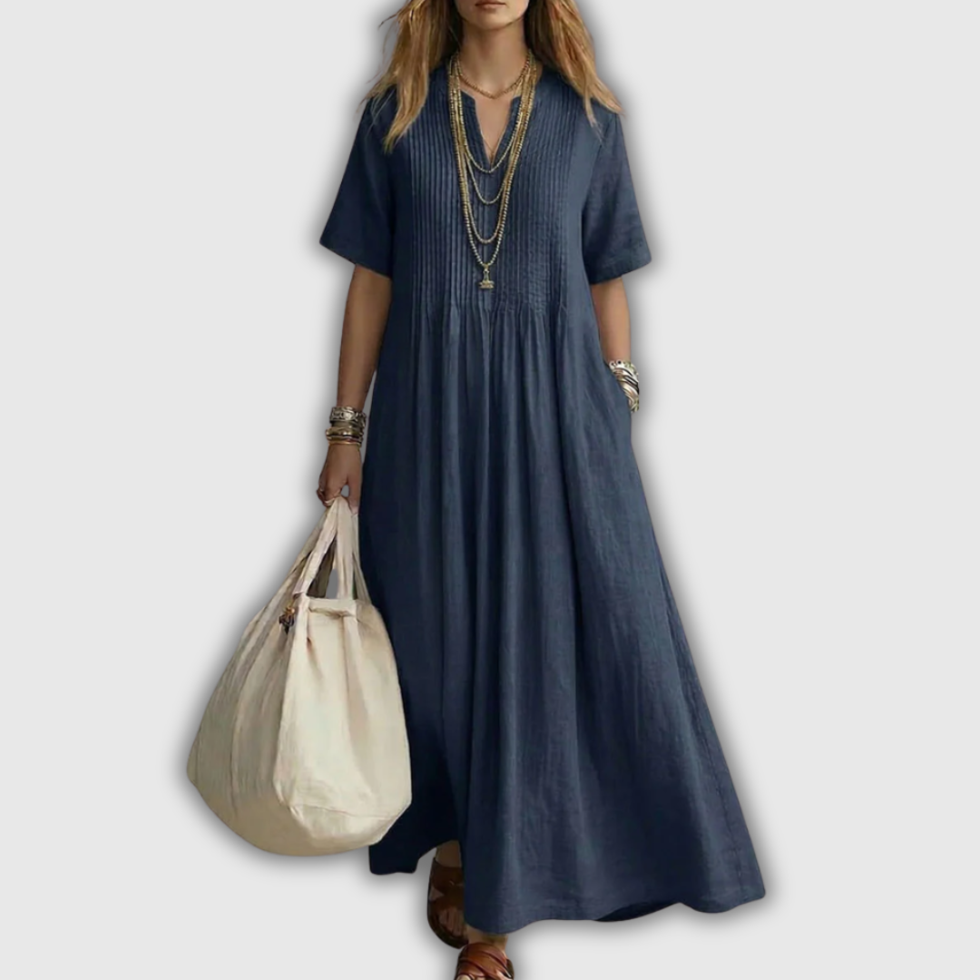 Elowen | Pintuck V-nyakú Len Maxi Ruha