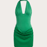 Emaretta Halter Mini Ruha - Smaragd Zöld