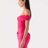 Farida Off Shoulder Mini Ruha - Fuchsiaszín