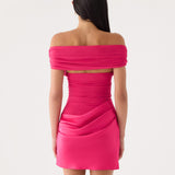 Farida Off Shoulder Mini Ruha - Fuchsiaszín