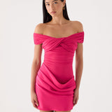 Farida Off Shoulder Mini Ruha - Fuchsiaszín