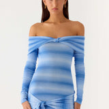 Gomez Bardot Kötött Mini Ruha - Cerulean