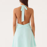 Guide You Halter Neck Mini Dress - Aqua