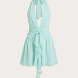 Guide You Halter Neck Mini Dress - Aqua