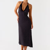 Illuminate Halter Midi Ruha - Fekete Pöttyös