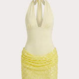 Indira Halter Mini Ruha - Sárga