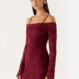 Csak Ezen Az Egyszer Csipke Mini Ruha - Merlot
