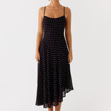 Keep You Waiting Midi Dress - Fekete Pöttyös