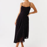 Keep You Waiting Midi Dress - Fekete Pöttyös