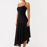 Keep You Waiting Midi Dress - Fekete Pöttyös