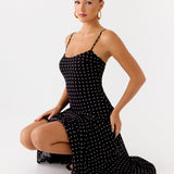 Keep You Waiting Midi Dress - Fekete Pöttyös