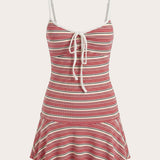 Little Bit Mini Dress - Piros Csíkos