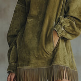 Savana Fringe™ | Vintage Suede Garbó Mini Ruha