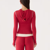 Párizsi Zip Up Kapucnis Pulóver - Piros