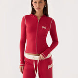 Párizsi Zip Up Kapucnis Pulóver - Piros