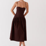 Yvette Corset Midi Ruha - Csokoládé