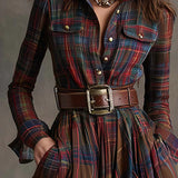 Highland Muse™ | Vintage Kockás Maxi Ruha