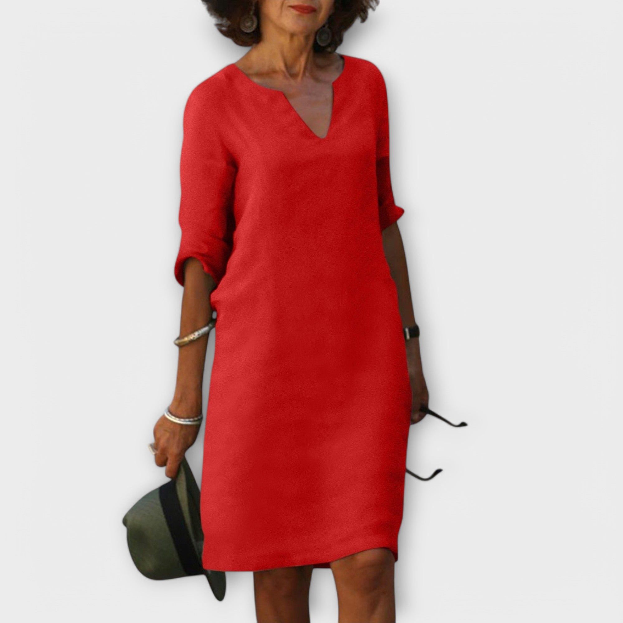 Sandra - Stílusos, Kényelmes V-nyakú Ruha