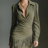 Seraphina Fringe™ | Luxe Suede Wrap Mini Dress