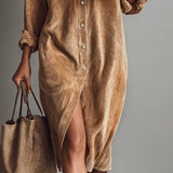 Sienna Puha Corduroy Gombos Midi Ruha