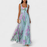 Rosalind | Pliszírozott Virágos Chiffon Maxi Ruha Derékövével