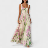Rosalind | Pliszírozott Virágos Chiffon Maxi Ruha Derékövével