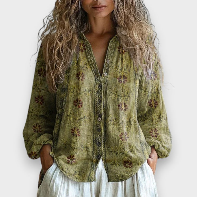 Lia | Vintage Blúz Levél Mintával