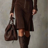 Cambria Luxe Suede Zip-Front Midi Ruha