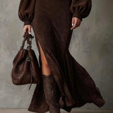 Aurelia™ | Luxe Suede Magasnyakú Maxi Ruha